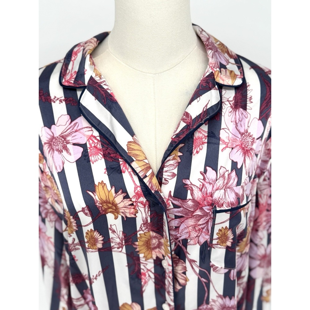 Victoria's Secret VS Satin Sleepshirt Nightgown Floral MEDIUM Blue White Stripe - Picture 5 of 8